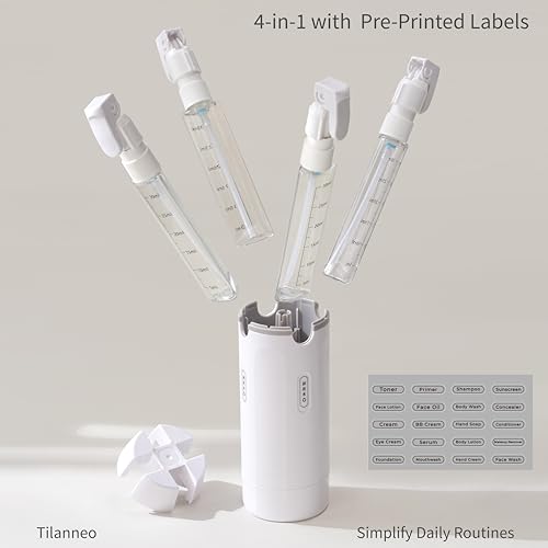 Tilanneo 4-in-1 Travel Bottle Set, Leakproof Refillable Toiletries Dispenser