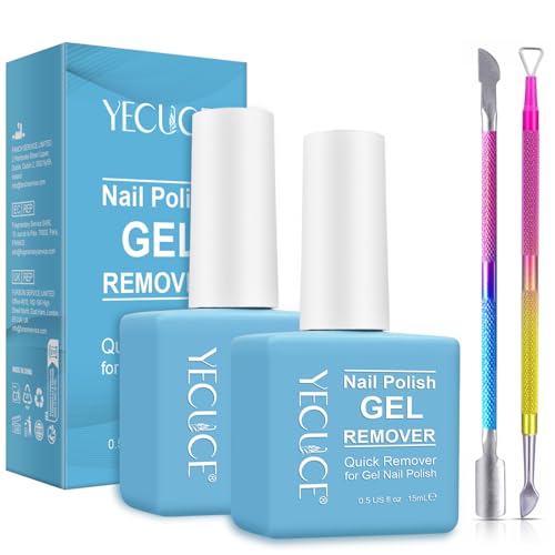Gel Nail Polish Remover 2pcs with Cuticle Pusher & Nail Scraper – Quick 3-5 Min No-Soak Formula