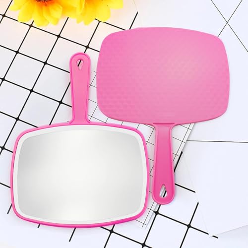 Portable Handheld Mirror with Hanging Hole - 10.4" x 7.4" Pink