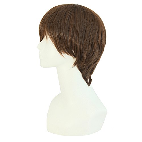 MapofBeauty Men's Short Brown Straight Wig - 10 Inch Adjustable Cap