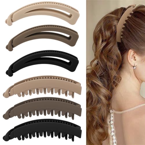 6PCS Matte Banana Hair Clips for Strong Hold Ponytails