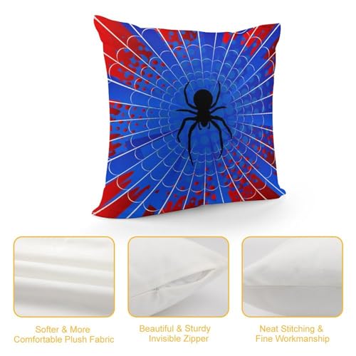 Spider Web Throw Pillow Cover - 18x18 Inch Blue & Red Design