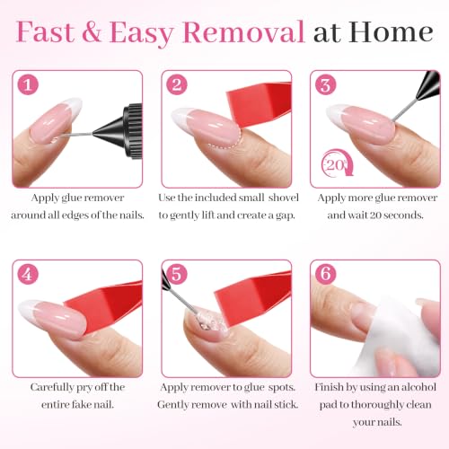 QIEK 20ml Nail Glue Remover 2 Pack with Precision Removal Tools - Gentle & Fast Dissolving
