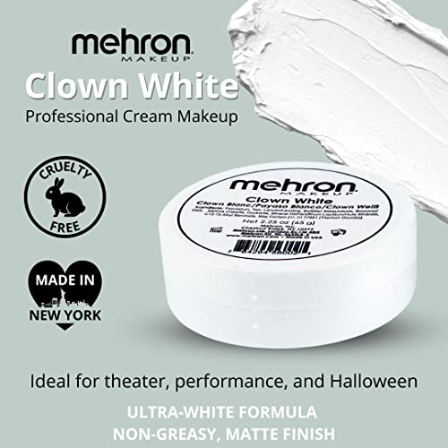 Mehron Clown White Face Paint - 2.25 oz Cream Makeup for Cosplay, Halloween & Theater
