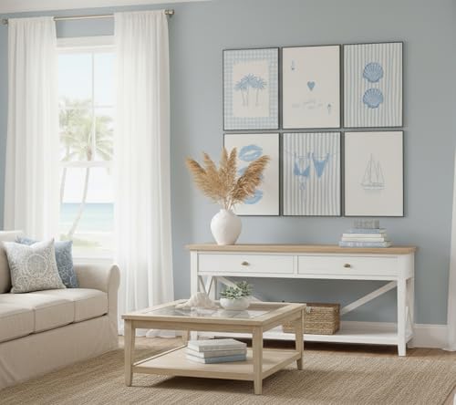 Blue Preppy Coastal Wall Art Set - 6 Unframed Posters for Girls Room