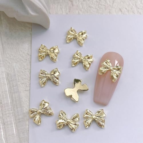 Gold Bow Nail Charms 30Pcs Kawaii 3D Alloy Nail Art Decorations for Women Girls