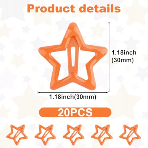Joez Wonderful 20pcs Star Snap Hair Clips - Orange Metal Barrettes