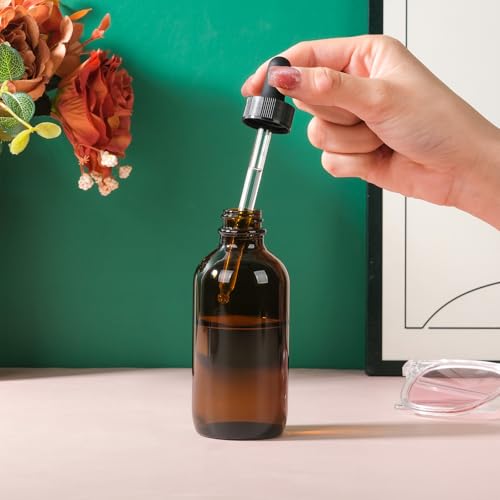 6 Pack 4oz Amber Glass Dropper Bottles for Essential Oils with Funnel & Labels