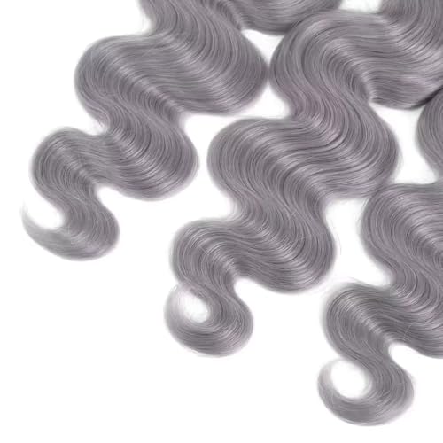 MavKuvx Brazilian Body Wave Grey Human Hair Bundles - 3 Pack 150g Total