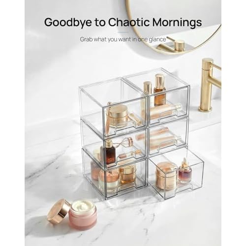 Vtopmart 4 Pack Small Clear Stackable Storage Drawers,Acrylic Bathroom Makeup Organizer,Plastic Storage Bins For Vanity, Undersink, Kitchen Cabinets, Pantry, Home Organization