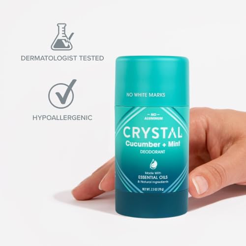 Crystal Magnesium Solid Stick Deodorant, Cucumber + Mint, 2.5 Oz (Pack of 2) - Aluminum Free & Non-Irritating
