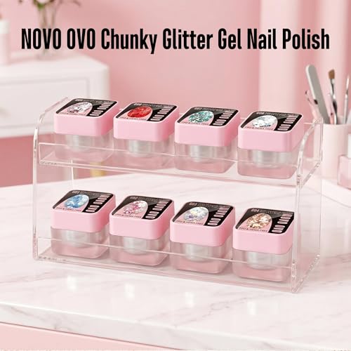 NOVO OVO G03 Iridescent Ice Chunky Glitter Gel Nail Polish - Aurora Holographic, 5ml