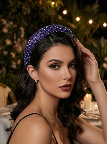 Beaded Rhinestone Padded Headband for Women - Sparkle Crystal Hair Accessory