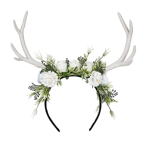 MOSTORY Handmade White Chrysanthemum Flower Antler Headpiece