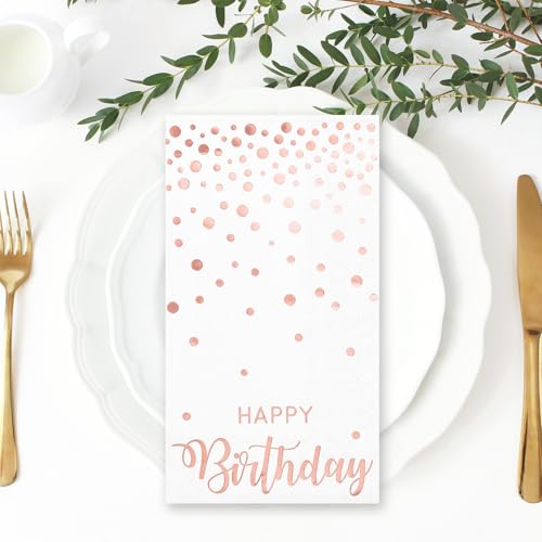 50 Pcs Rose Gold Foil Birthday Guest Napkins - Disposable Party Supplies