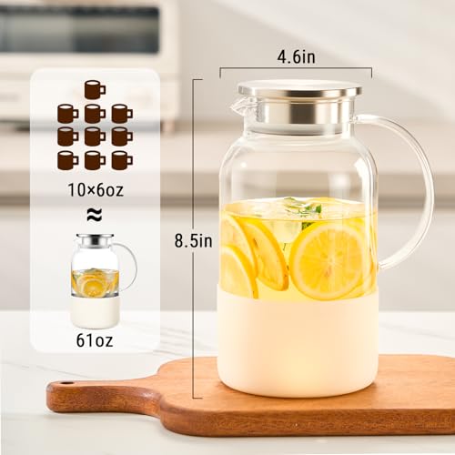 PARACITY 61 oz Glass Pitcher with Lid - Heat Resistant Carafe