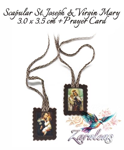 Handmade Catholic Scapular - Brown Wool Icon of Saint Joseph & Our Lady Mt Carmel