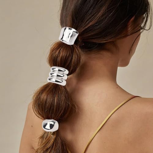 WHAVEL Silver Metal Hair Cuff Ponytail Holders - 6 Piece Set