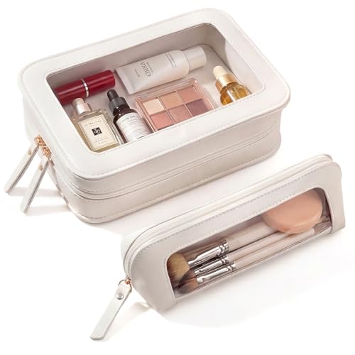 LETGO 2 Pack White Waterproof Clear Makeup Bags Set Travel Cosmetic Organizer