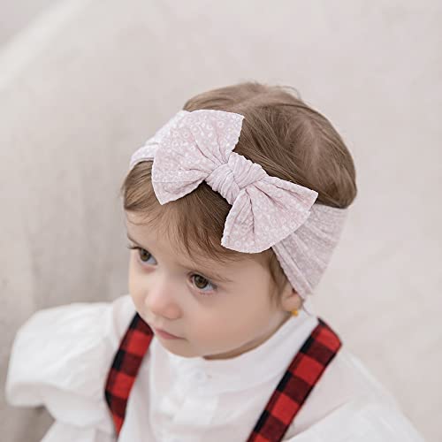 Set of 6 Soft Nylon Baby Girl Headbands with Floral Bows
