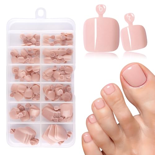 AddFavor Pale Nude Pink Toe Nail Press Ons - 120pcs Full Cover Fake Toenails for Women