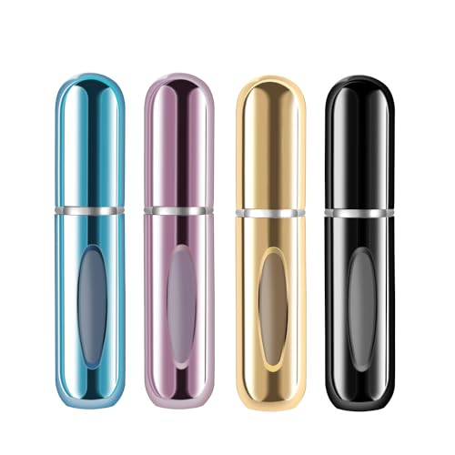 Yamadura 5ml Refillable Perfume Atomizer Bottle Set - Blue, Black, Gold, Pink for Travel & Outgoing (4 Pack)