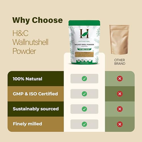H&C 100% Natural Walnut Shell Powder - Exfoliating Scrub Ingredient, 227g