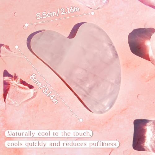 Rose Quartz Gua Sha Tool for Face & Body - Heart-Shaped Massage Stone