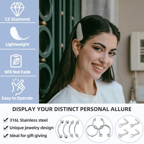 TKKUY 80Pcs Nose Piercing Kit - 12G 14G 16G 20G Needles & Stainless Steel Body Jewelry