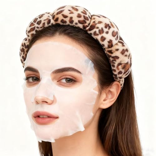 TYSSELY Gold Velvet Leopard Spa Headband for Face Washing & Beauty