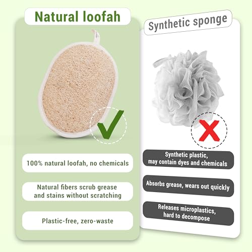 Natural Loofah Exfoliating Body Scrubber Pads - Oval, 3 Pack