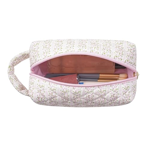 Pink Floral Travel Makeup Bag for Women Girls with Handle - Large Capacity, Durable Cosmetic Organizer