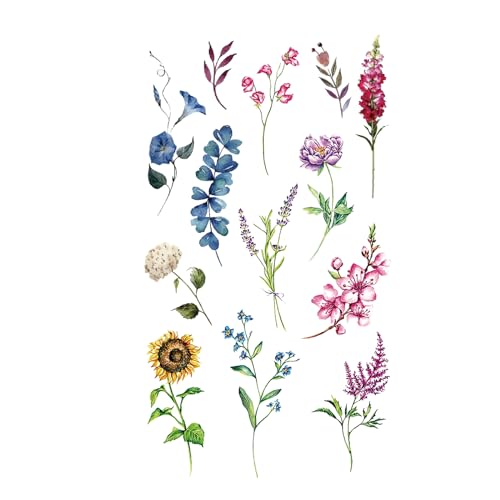 MapofBeauty Colorful Flower Leaf Waterproof Temporary Tattoo Stickers - 10x20.5cm