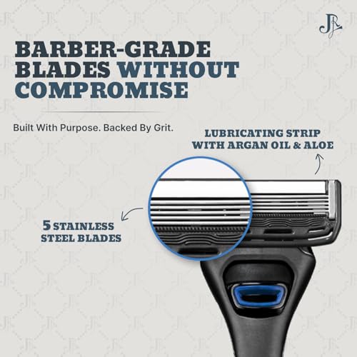Jeremy's Razors for Men: Precision 5 Blade Razor - Stainless Blades, Lubricating Strip, Precision Trimmer - Men's Shaving Essentials Kit, Travel Shaver Face Body Head Shavers (1 Razor 1 Cartridge)