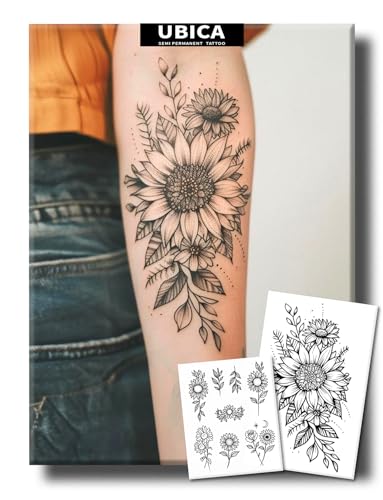 Sunflower Semi-Permanent Tattoo Pack - Large & Mini Floral Designs, Water-Resistant, Skin-Friendly