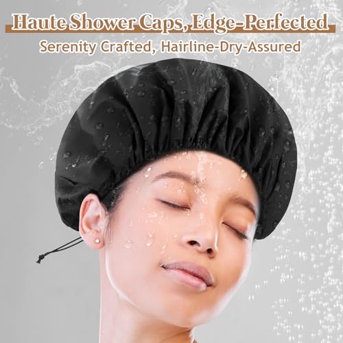 Large Waterproof Shower Cap Set for Long Hair & Dreadlocks - Black