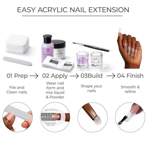 WAYI Acrylic Nail Kit for Beginners - 58ml Liquid Monomer & 28g Clear Powder