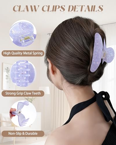 Lourny 4.1 Inch Large Acrylic Hair Claw Clips - Pink Purple Champagne Blue Grey (4 Colors)