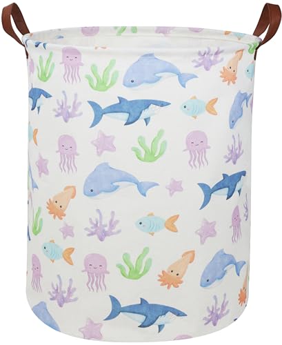 ESSME Collapsible Fish Laundry Hamper - Waterproof Canvas Storage Bin for Nursery