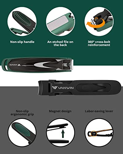 VANWIN Heavy Duty Nail Clipper Set with Catcher - Black+Green