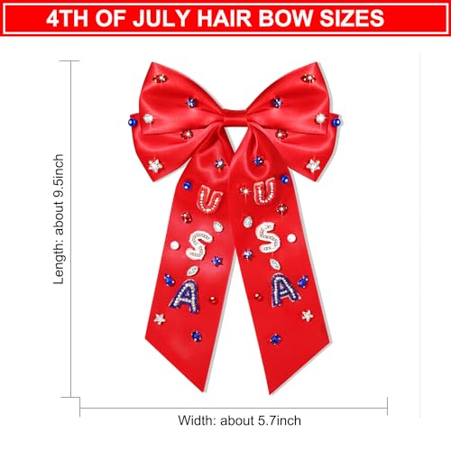 Red 5 Patriotic 4th of July Hair Bows for Women American Flag Star Accessories