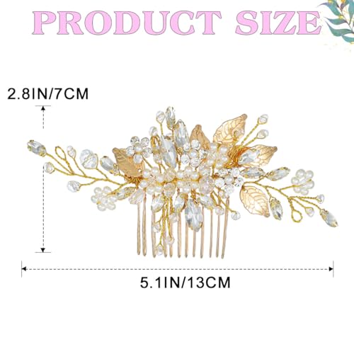 JEAIRTS Gold Crystal Hair Comb - Bridal Pearl Headpiece for Weddings