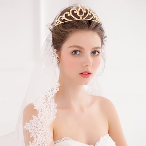 TOBATOBA 10-Pack Gold Rhinestone Tiaras for Women, Princess Crowns