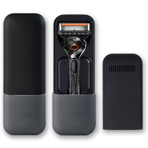 Koulowgee Black Gray Razor Travel Case Compatible with Gillette Fusion, ProGlide & Mach3