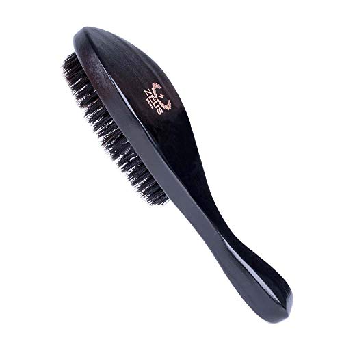ZEUS Boar Bristle Beard and Hair Brush - Long Handle Beechwood Grooming Brush