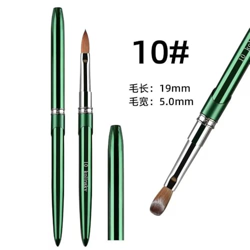 Kolinsky Acrylic Nail Brush Size 10 - Green Chrome Handle