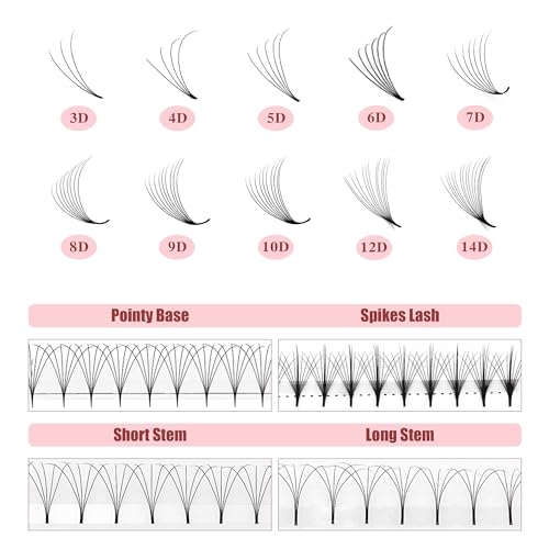 ABONNIE 400 Premium 10D Premade Eyelash Fans 9mm C Curl Volume Extensions
