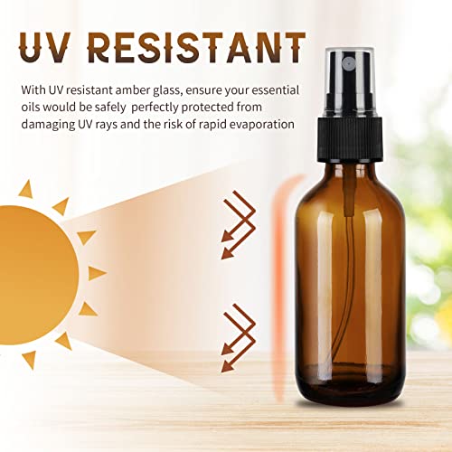 12-Pack 2oz Amber Glass Spray Bottles - Leak-Proof Travel Mist Sprayers