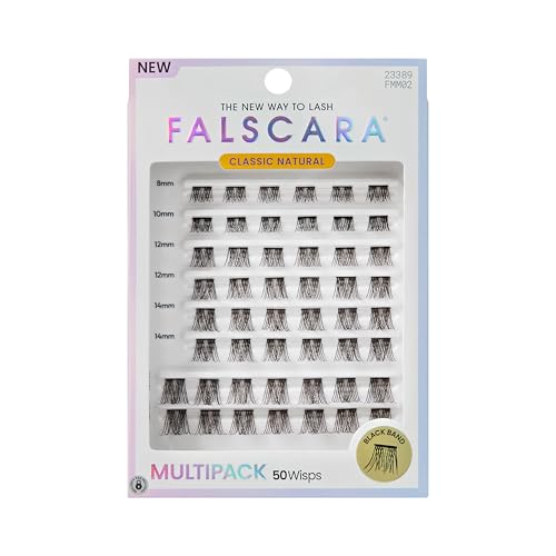 Falscara Classic Natural False Eyelash Clusters - 50 Wisps, 8mm-16mm, Reusable, Contact Lens Friendly