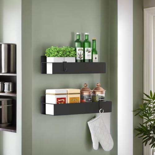 Magnetic Spice Rack Organizer - 2 Pack Black Metal Shelf for Fridge & Oven